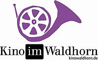 Das Bild zeigt das Logo des Kino Waldhorn. Eine Filmrolle mit einem Flügelhorn